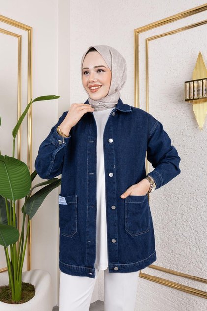 KADIN CEPLİ DÜĞMELİ KOT CEKET