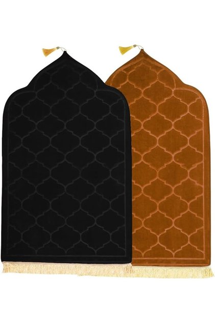 سجادة صلاة إسلامية سميكة مضادة للانزلاق بتصميم قبة من المخمل - قطعتان