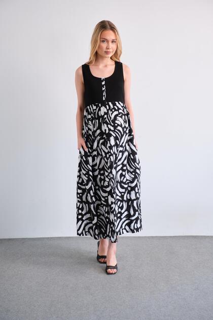 Maternity Patterned Midi Length Gilet Dress Black