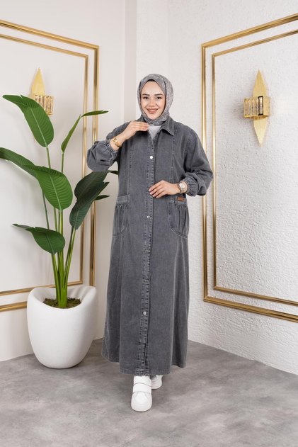 Women's Buttoned Pocketed Snow-Washed Denim Jeans Coat