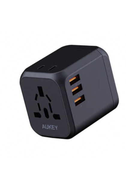 شاحن سفر عالمي من Aukey بمنفذ USB-C أسود - 30 واط PD