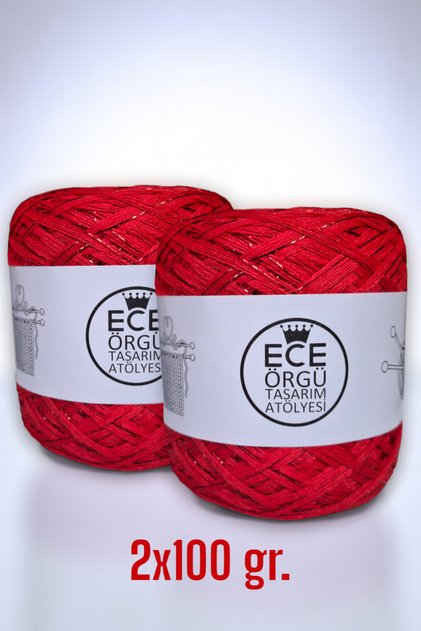 Between Red Italian Mercerized, Red Glitter Mix-Design Hand Knitting Rope (200 Gr.)