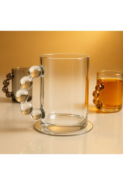 Glass cup with bead handle, beaded glass cup, espresso beverage cup