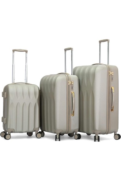 مجموعة حقائب سفر TSA من 3 قطع، لون الشمبانيا، مصنوعة من البولي كربونات