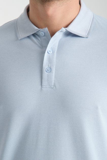 Men's Non-Shrinkable 100% Cotton Fabric Slim Fit Slim Fit Light Blue Non-Curling Polo Neck T-Shirt
