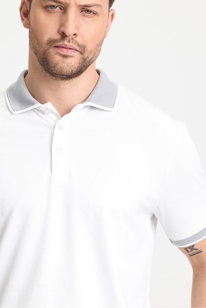 Men's Non-Shrinkable 100% Cotton Fabric Slim Fit Slim Fit White Non-Curling Polo Neck T-Shirt