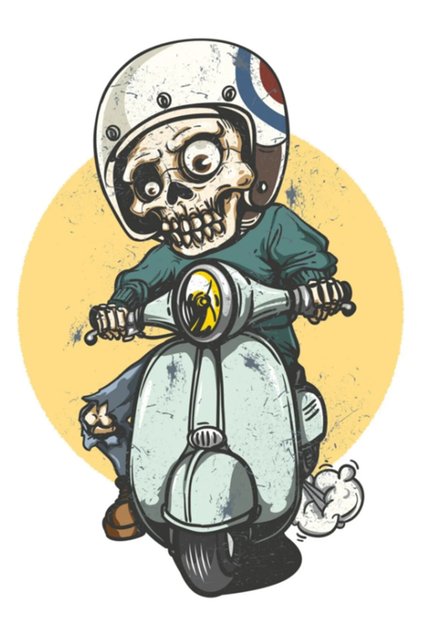 Vespa Kullanan Sevimli Iskelet Sticker Motor, Kask, Laptop, Araba Sticker 15x8cm