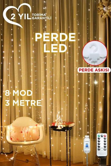 Torima Perde LED Işık 300 LED 10 Sarkıt 8 Modlu Uzaktan Kumandalı