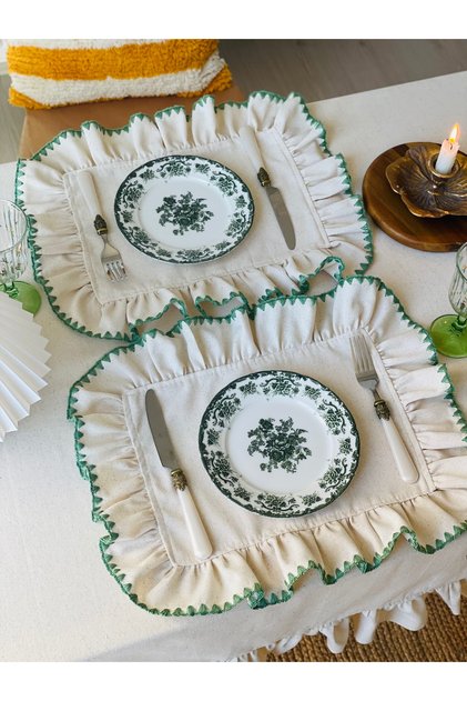 6-Piece Raw Linen Frilly American Service/Placemat