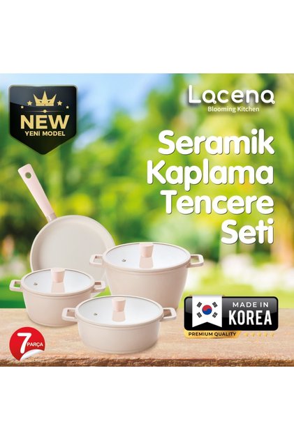 Kingdom 7 Parça Cam Kapaklı Seramik Tencere Seti