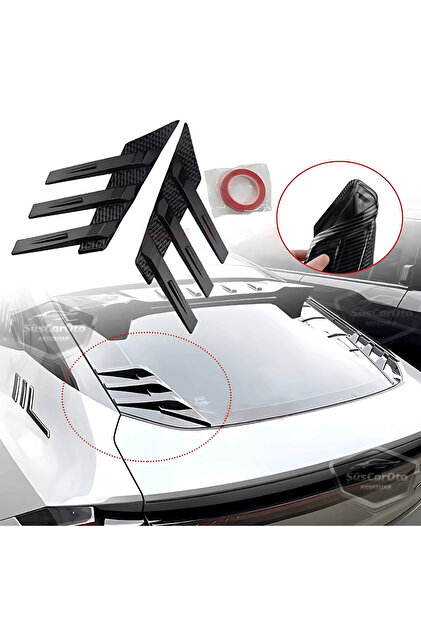 3D Sportif Üniversal Arka Cam Havalandırma Venti Air Scoop İthal Dekor Ventil 2 Parça Siyah Takım