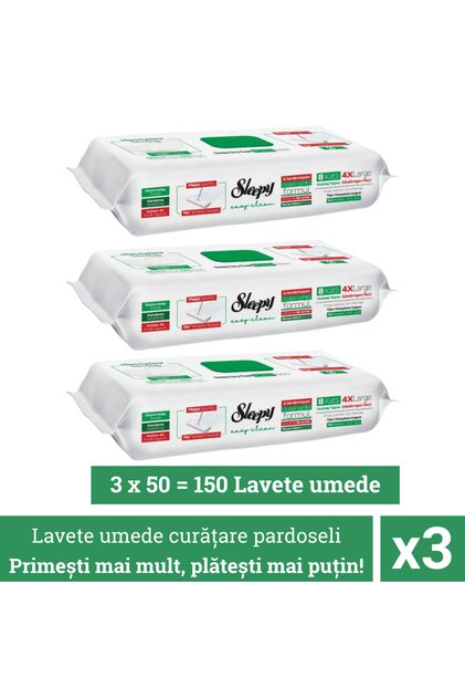 Pachet promoțional: 3 x 50 buc șervețele umede pentru curățarea podelelor, șervețele cu săpun alb