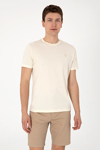 Men's Regular Fit Crew Neck Cream T-Shirt 50306913-Vr071