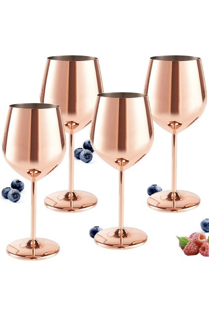 Set 4 pahare de vin Quasar & Co. ® 500 ml, înălțime 21 cm, inox, metal auriu roz