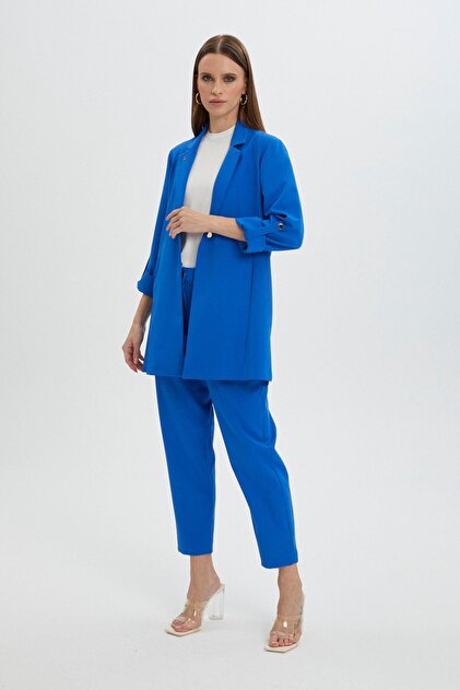 Zühre Kol Detaylı Ceket Pantolon Saks Takım TK-1144 - Fiyatı