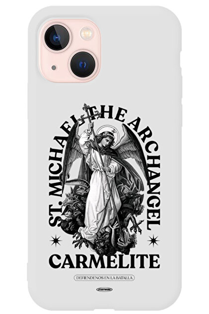 WANNA PROTECT iPhone 13 Beyaz İçi Kadife Carmelite Desenli Silikon