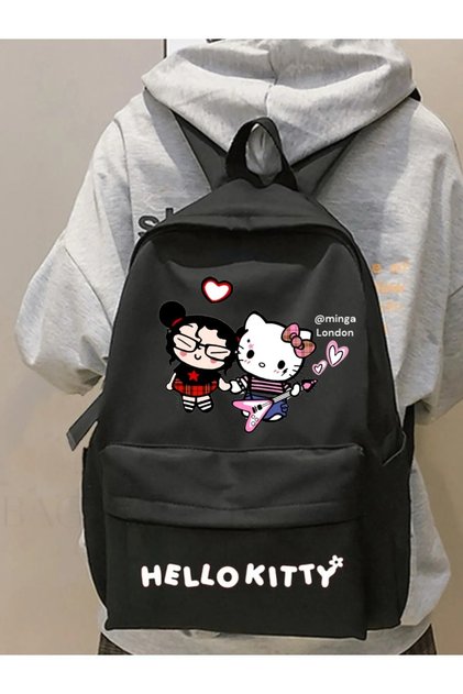 Black Hello Kitty Rockstar Friend Printed School, Classroom, Course Printed Backpack