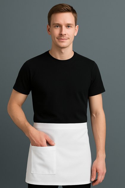 Beyaz Garson Aşçı Ve Mutfak Şef Yarım Bel Önlük Leke Tutmaz Cepli Servis Önlüğü Unisex Short Apron