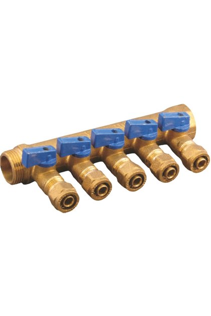 Distribuitor pentru retea calorifere, 5 robineti, coloana 3/4, iesire 16 mm