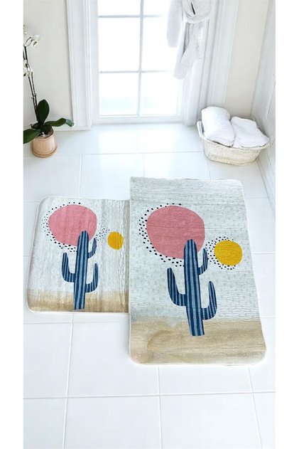Cactus Pattern 2-Piece Bath Mat Set Toilet Set 2090