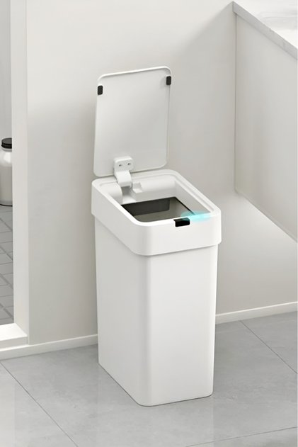 Sensörlü Çöp Kovası Otomatik Slim 9 Litre Plastik Beyaz Yerli Üretim