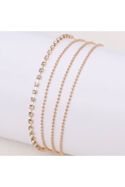 Brățară Glamour Foot, 4 straturi, cataramă reglabilă, pietre prețioase, metal, auriu