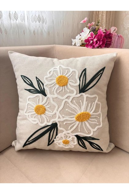 Bohemian Punch Embroidered Linen Throw Pillow Case 1 Piece - 43X43 cm