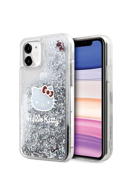 Carcasă pentru iPhone 11, cu sclipici lichid, Hello Kitty - Argintie