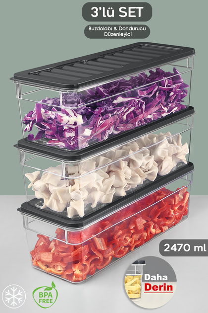 Meleni Home 3'lü Derin Mikrodalga Uyumlu Organizer Set Düzenleyici