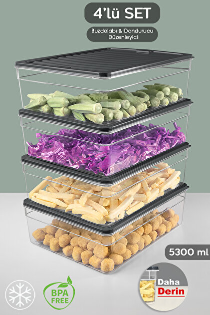 Meleni Home 4'lü Derin Buzdolabı Organizer Set Düzenleyici Saklama
