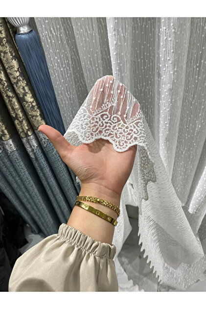 PERDEA DE TUL CU MODEL PUNCTAT [STELE] 1/3 PLIURI DUBLE, RESISTENTĂ LA Pliuri, NU NECESITĂ CĂLARIT
