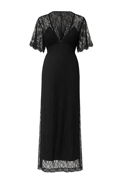Trendyol Collection Black Straight A-Line Knitted Lace Maxi Evening Dress & Homecoming Dress- Trendyol Trendyol Collection Black Straight A-Line Knitted Lace Maxi Evening Dress & Homecoming Dress- Trendyol