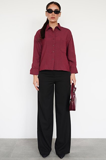 Madmext Bordo Çizgili Oversize Kadın Gömlek MG2093 - Fiyatı, Yorumları