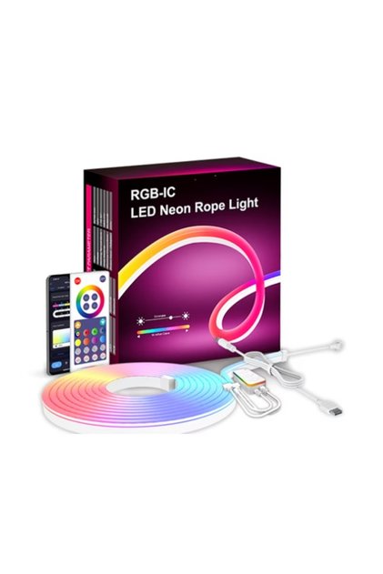 Banda Led Neon Rgbic Flexibila, , Lungime 3m, Control Prin Aplicatie, Functii Multiple