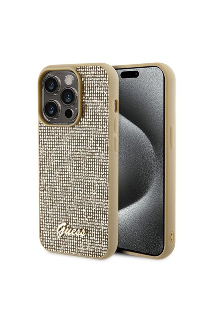 Θήκη για iPhone 15 Pro Max, Μεταλλικό λογότυπο Disco, Guess, Χρυσή