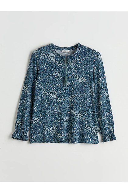 Lcw grace blue bicycle collar patterned blouse