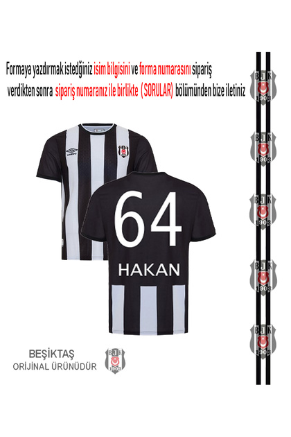 Beşiktaş Orijinal Kişiye Özel İsim ve Numara Baskılı Çubuklu Forma