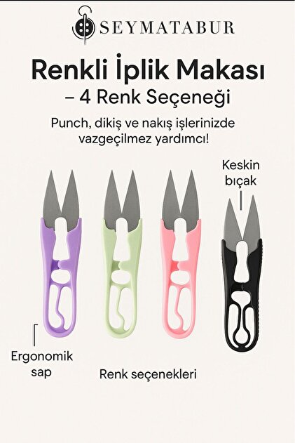 Renkli İplik Makası Su Yeşili Punch dikiş nakış kanaviçe