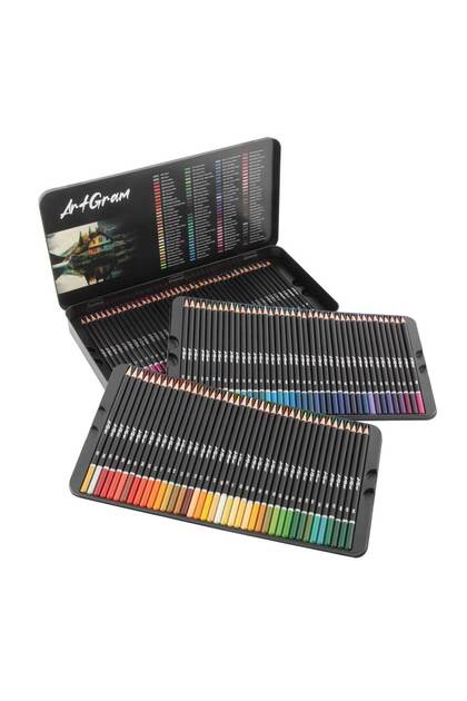 Set 120 creioane colorate ArtGram in caseta metalica pe 3 nivele