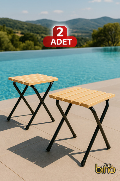 2 ADET Kamp ve Bahçe Taburesi Sandalye Suya Dayanıklı Şık Ahşap Tasarım Katlanır Ahşap Kamp Taburesi