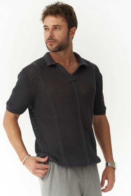 Looke Men's Line Detail Smoked Knitwear T-shirt