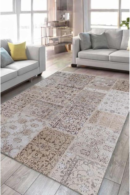 Çam Halı Siesta Patchwork 32-458 Etnik Eskitme Desenli Dokuma Tabanlı Yıkanabilir Şönil Salon ve Oda