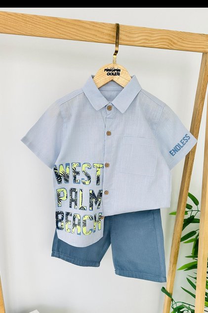 My Little One's Cicileri West Palm Beach Printed Boys' Shirt Shorts Suit - Blue