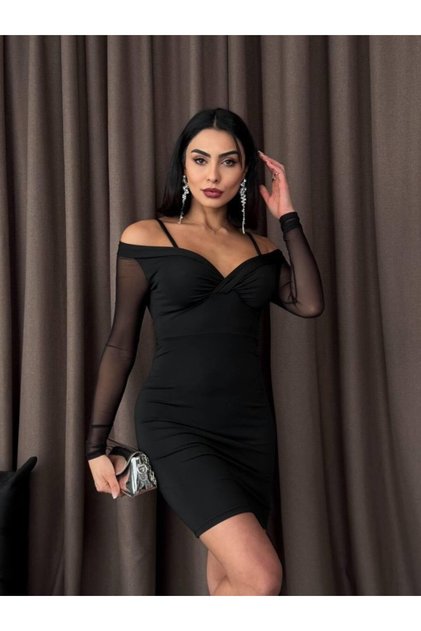 Omuz Detaylı Mini Elbise