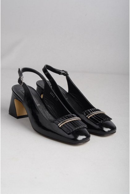 Seç 2552 Genuine Leather Women's Classic Shoes with Heel (Heel Height: 6.5 cm) Black Patent Leather