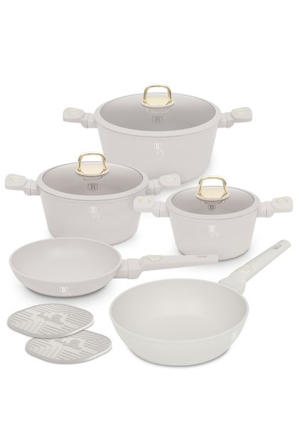Set de vase de gătit BerlingerHaus cu 10 piese – Colecția Sahara, TitanPRO antiaderent, inducție, smântână