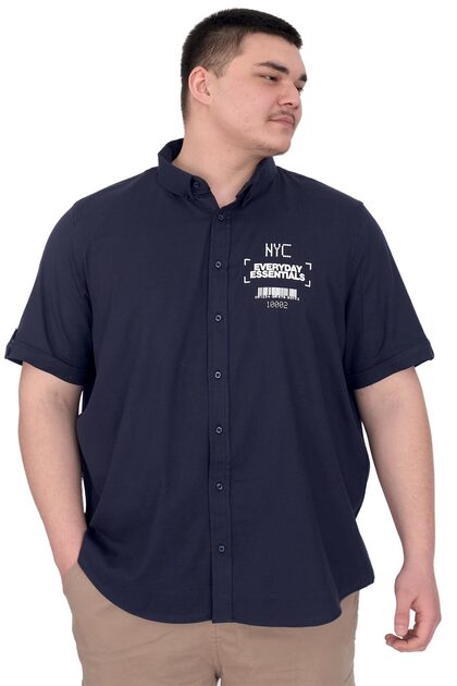 Mode XL Large Size Men's Gabardine Shirt Everyday Essentials U25602 Navy Blue