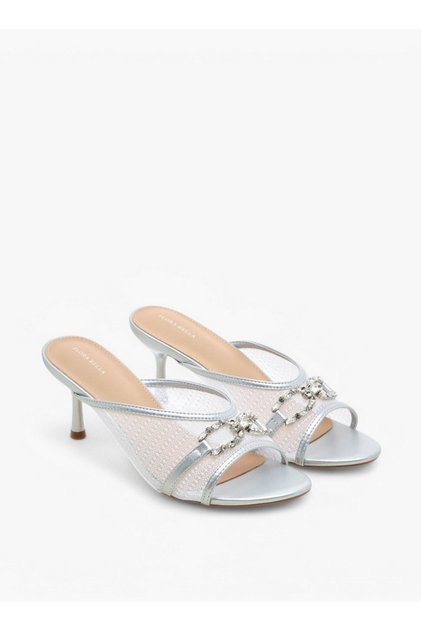 Embellished Slip-On Sandals with Flared Heel