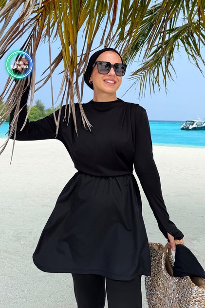 Coast Sörf Full Covered 4 Piece Hijab Swimsuit - Black