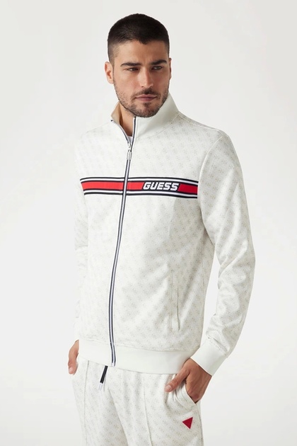 Guess Beyaz Erkek Dik Yaka Desenli Zip Ceket Z2BQ06FL04QP05N